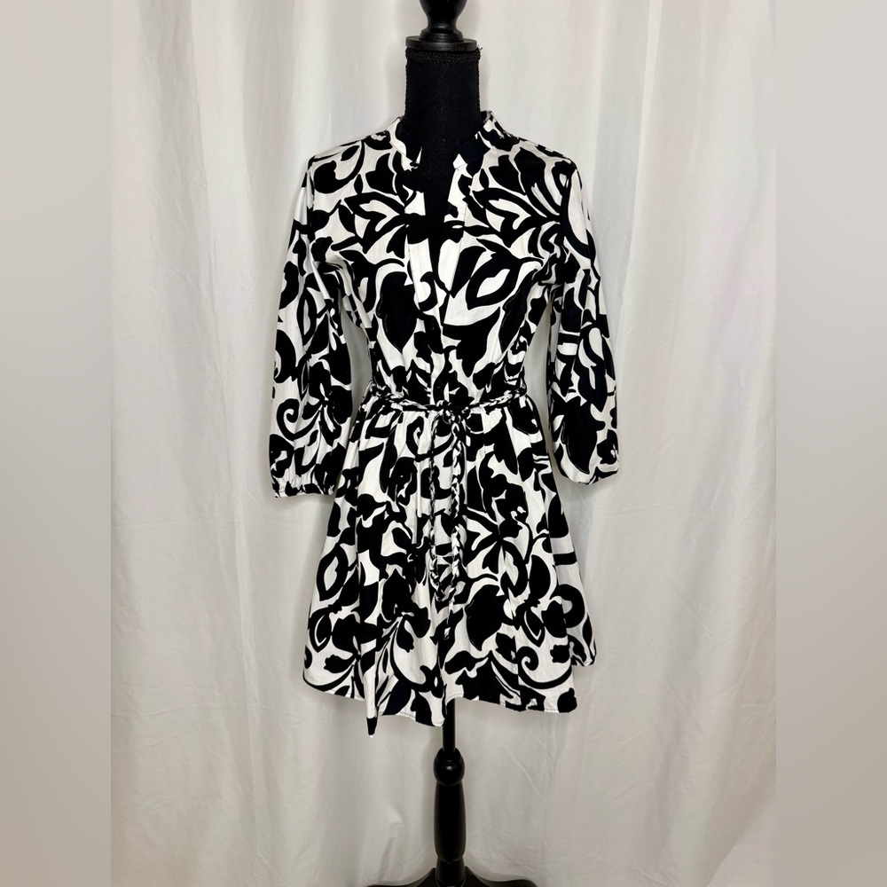 NWOT Zara Monochrome Abstract Long Sleeve Dress